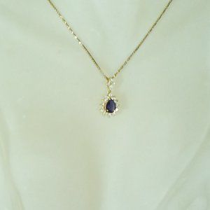 Pear Shaped Blue Iolite & Diamond Pendant in 14K Yellow Gold